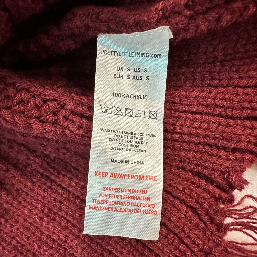 NWT PrettyLittleThing Fringe Sweater Jumper Distressed Rust Size S Small - Picture 11 of 12